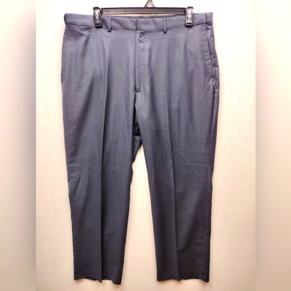 Haggar Comfort Equipped Expandable Flat Front Waist Dress Pant 40x30 Htr Navy